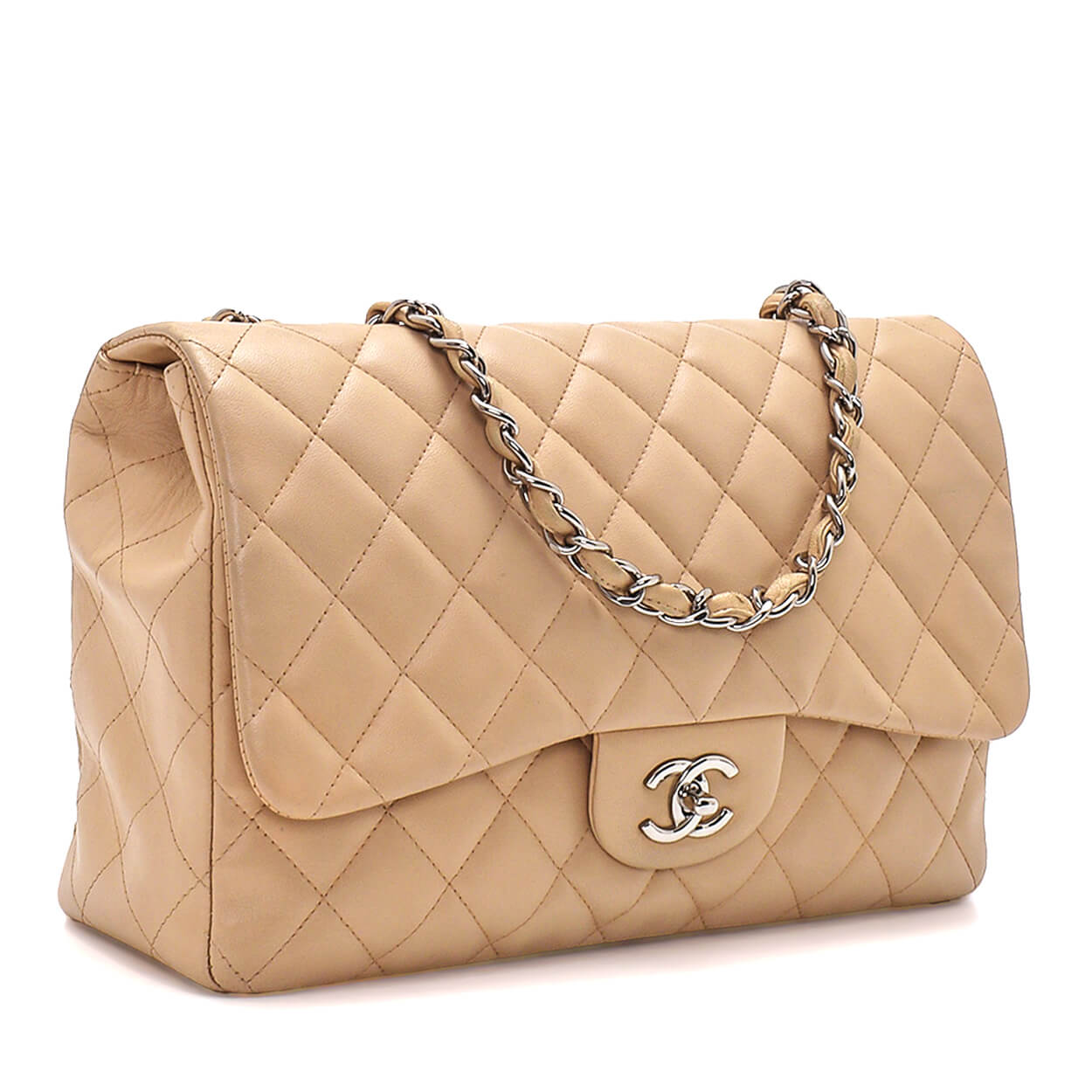 Chanel - Cream Quilted Leather Jumbo Single Flap Bag